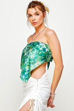 SATIN HANDKERCHIEF PRINTED BANDANA TUBE TOP- EMERALD