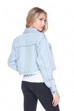 SPRING FUN DISTRESSED  CROPPED DENIM JACKET
