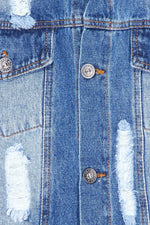 SPRING FUN DISTRESSED  CROPPED DENIM JACKET