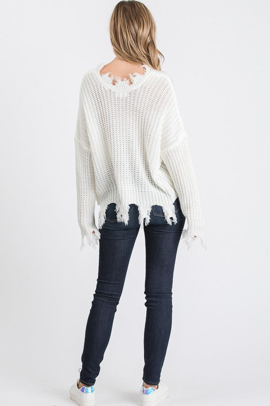 ON THE GRUNGE SIDE V NECK PULLOVER SWEATER