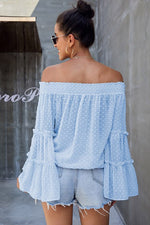 THE SKIES ARE BLUE OFF SHOULDER  BELL LONG SLEEVE TOP