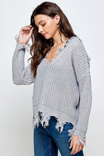 ON THE GRUNGE SIDE V NECK PULLOVER SWEATER
