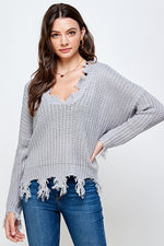 ON THE GRUNGE SIDE V NECK PULLOVER SWEATER