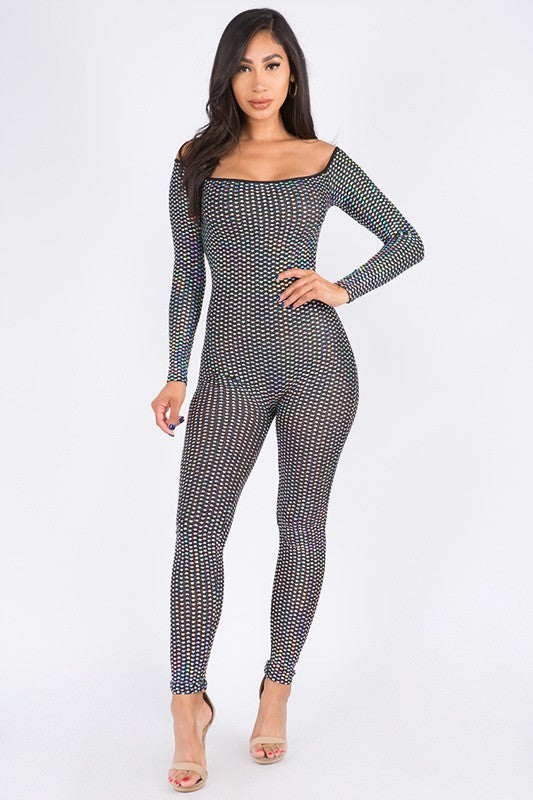 VEGAS BOUND OFF SHOULDER GLITZY JUMPSUIT