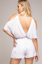 THE COLD SHOULDER SATIN RUFFLE ROMPER