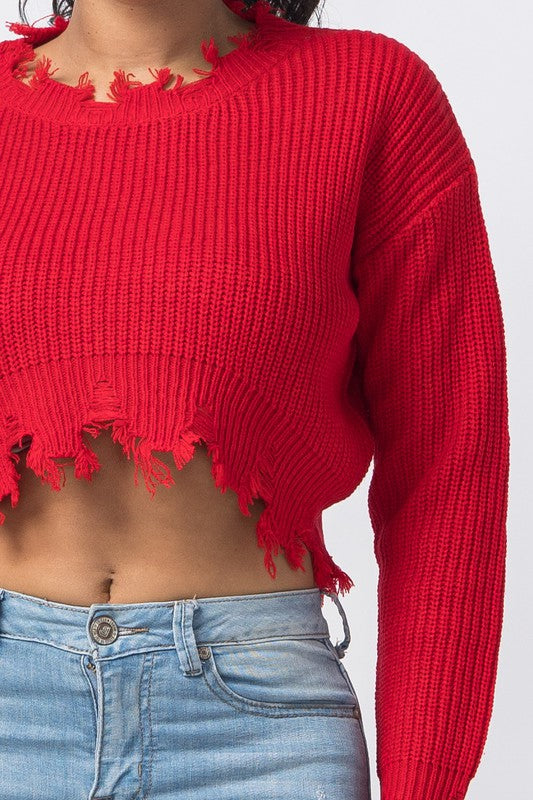 MY GO TO DISTRESSED CROP SWEATER – - Main Image