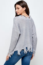 ON THE GRUNGE SIDE V NECK PULLOVER SWEATER
