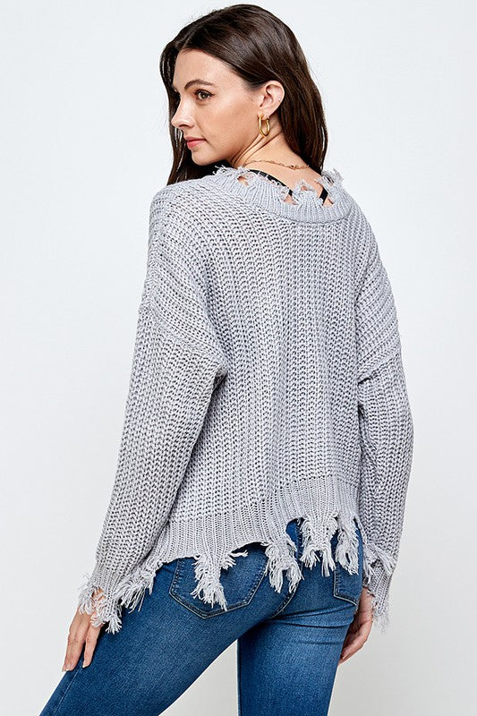 ON THE GRUNGE SIDE V NECK PULLOVER SWEATER
